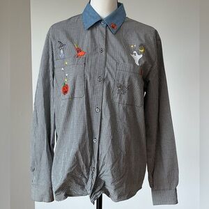 Hampshire Studio 100% cotton gingham embroidered Halloween button up tie shirt